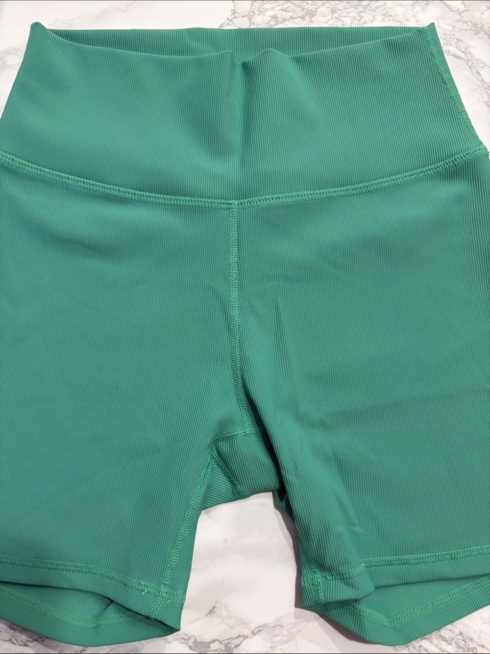 High-Rise Teal Ribbed Women’s Bike Shorts